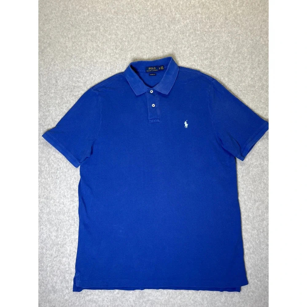 Polo Ralph Lauren Mens Classic Fit Royal Blue Mesh Cotton Polo Shirt XL